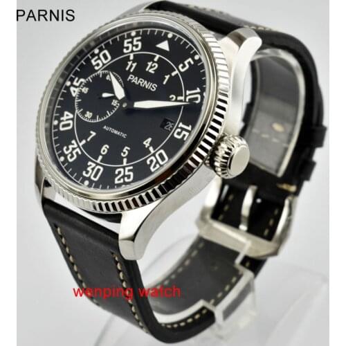 E2448 Parnis 45mm black/White dial coin bezel ST2555 Automatic Movement date Watch
