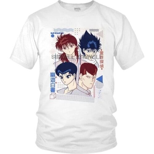 Yu Yu Hakusho T Shirt Mens Cotton Print T-shirts Novelty Tshirt Short Sleeve Manga Yusuke Urameshi Kurama Hiei Kuwabara Tee Top