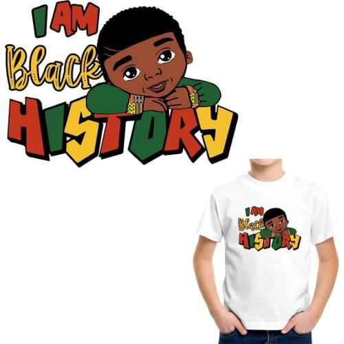I Am Black Histroy Pacthes For Clothes DIY Washable Boy T-Shirt Hoodies Iron On Heat Transfer Stickers Black Boy Applique Decor