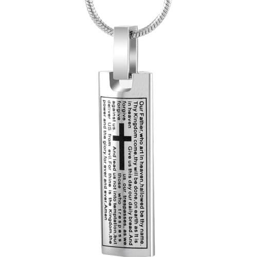IJD9205 Free Engraving Lords Prayer cross rectangle Stainless steel Memorial Urn Pendant Ashes Holder Keepsake Jewelry Urn