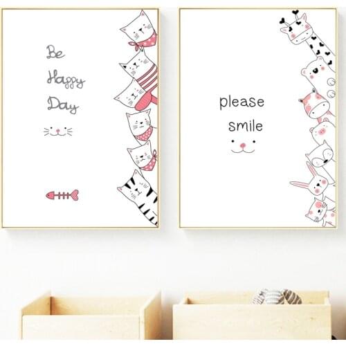 Cartoon Lion Deer Rabbit Fox Fish Quote Wall Art Canvas Painting Nordic Posters And Prints Wall Pictures For Kids Room Decor