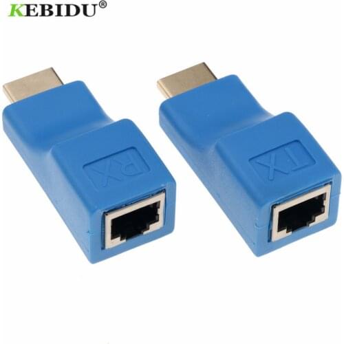 KEBIDU 1pair Network Extender 4K Mini RJ45 Port to 30m HDMI-compatible Extension Over CAT-5E/6 UTP LAN Ethernet Cable Converter