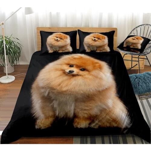 3D Pomeranian Duvet Cover Set Cute Dog Bedding Set Kids Boys Girls Pet Quilt Cover Black Queen Animal Home Textiles Dropship