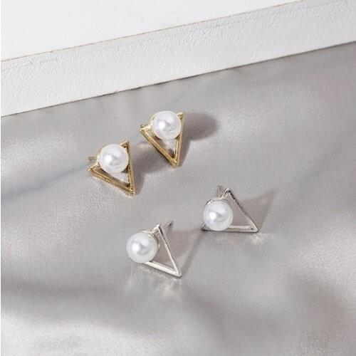 Creative Women Triangle Geometry Pearl Earrings Party Wedding Jewelry