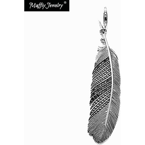 Feather Necklace Pendant,925 Sterling Silver,Blackened,Black Zircon,Europe Style Muffiy Rebel, Gift,Nice Jewelry,Super Deals