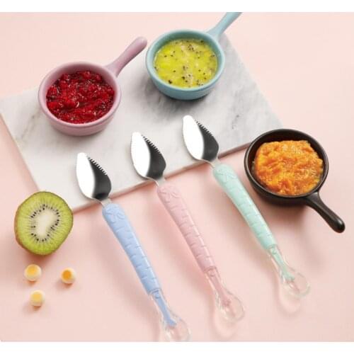 Baby Fruit Spoon Double Head Easy to Clean Stainless Steel Multi Functional Feeding Spoon for Infants Newborn Feeding Tools