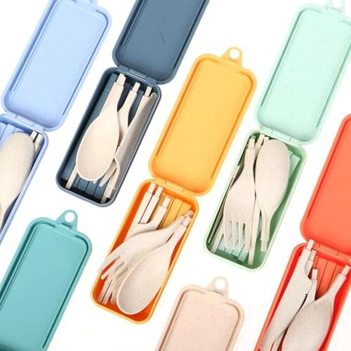 Wheat Straw Spoon Fork Knife Chopsticks Cutlery Set With Box Foldable Removable Tableware 2021