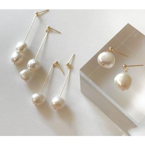 Minar Elegant Multiple Natural Freshwater Pearl Earrings for Women Lady Gold Color Beads Hanging Dangle Earrings Wedding Jewelry