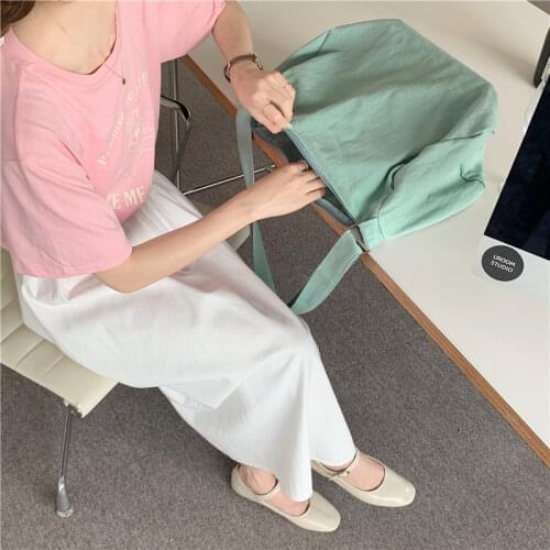 Hylhexyr Fashion School Shoulder Bag Solid Color Cotton Shopping Tote Zipper Canvas Handbag Crossbody Bags For Women Girls