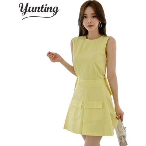 Fashion Women Sexy Sleeveless Party Dresses Yellow Mini Girl Dresses
