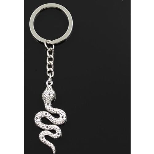 Fashion 30mm Key Ring Metal Key Chain Keychain Jewelry Antique Silver Color Plated Snake Cobra 51x21mm Pendant