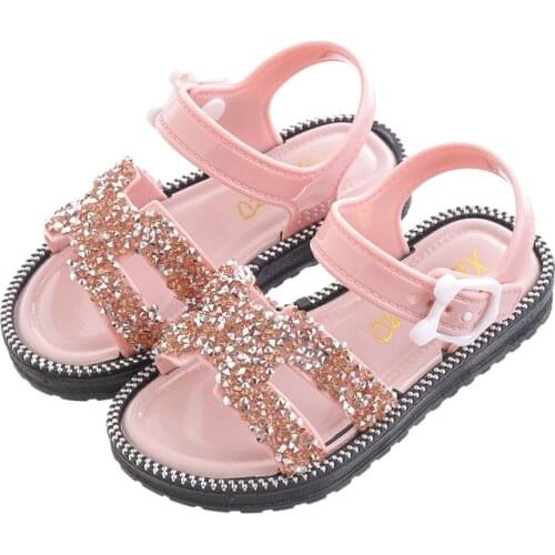 Toddler Girl Sandals Stylish Cute Bling Shiny Rhinestone Soft Sole Wearable Kid Girls Shoes Princess Flat Sandals Summer Fashion