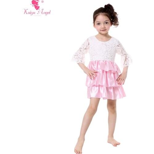 Kaiya Angel Girls Dress New 2017 Clothes Lace Sleeve Satin Ruffles Dress Toddler Girl Children Spring Clothing Princess Dress