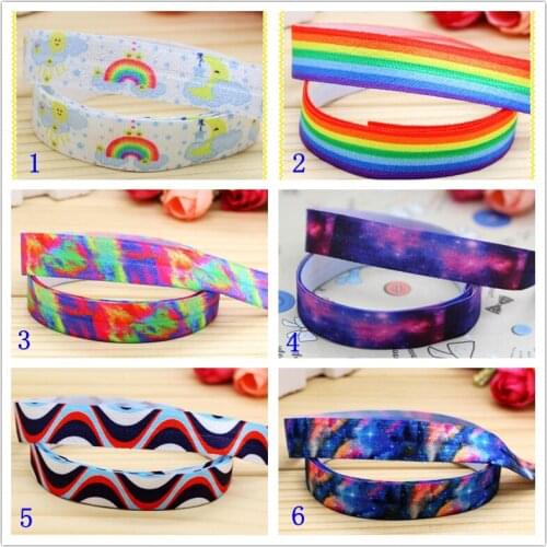 5/8'' Free shipping Fold Elastic FOE rainbow galaxy printed headband headwear hairband diy decoration wholesale OEM D52