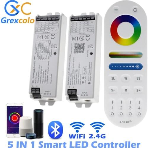Smart LED Controller Tuya WiFi Bluetooth 5 IN 1 Dimmer 2.4G RF Wireless Remote for Single Color CCT RGB RGBW RGB+CCT LED Strip