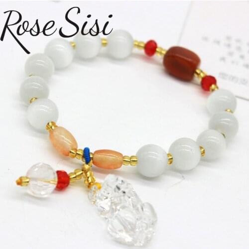Rose sisi Chinese style cute fresh style opal bracelet on hand bracelet pierre naturelle stretch rope girls jewelry for women