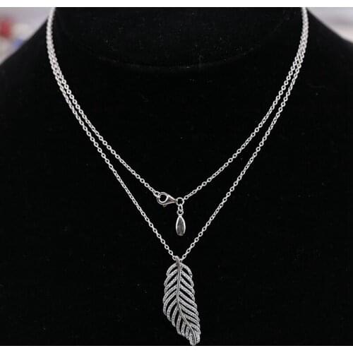 925 sterlin silver feather charm Pendant necklace