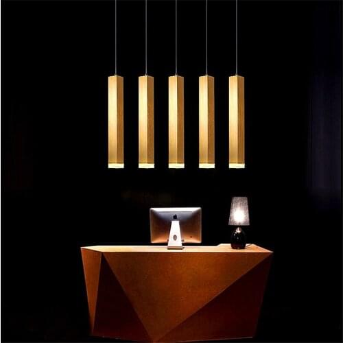 Modern Long Tube Led Pendant Lamp Brushed Golden Aluminum Hanging Lights Bar Counter Shop Restuarant Square Pipe Lamp