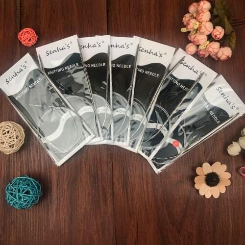 Free Shipping 2.5-6.0mm Stainless Steel Circular knitting needles set 7PCS/Set 43.65.80.100.120 CM Size knitting needles Crafts