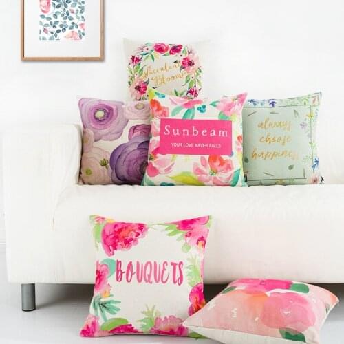Fresh Flower Red Plant Printed Throw Pillow Cushion Cover Case Home Textile Cushion Cover For Decoration Sofa