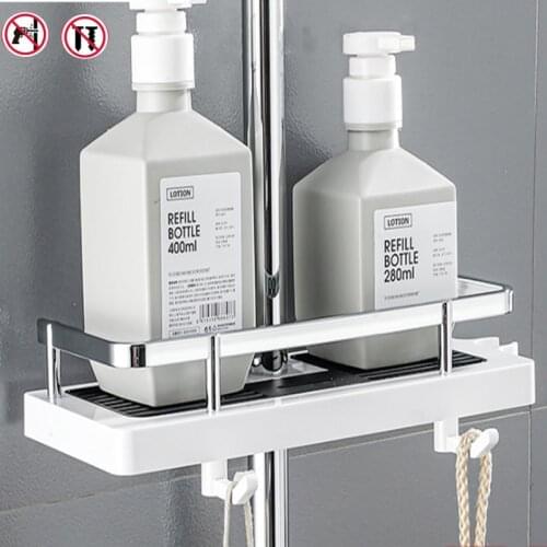 Punch-free shower shower rod rack bathroom lift rod bracket tray toilet shower storage hanging basket
