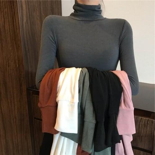 2021 Spring Autumn Womens Long Sleeve Top Korean Style Turtleneck Basic Womens Blouse Pullover Shirt Thin Slim Ladies Sweater