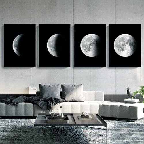 Scandinavian Poster Black and White Moon Canvas Painting Nordic Style Wall Art Print Picture Living room Modern Home Decoration