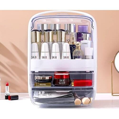 Cosmetic Storage shelf Case Portable Cosmetic Box Modern Make up Organizer Large Capacity Waterproof and Dustproof Bathroom
