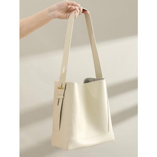 207 Real Leather Women Casual Bucket Handbag Daily Use Shoulder Bags