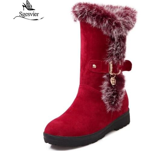 Sgesvier Winter Women Snow Boots Fashion Warm Fur Shoes Woman Thick Heel Platform Mid Calf Boots Female Slip On Shoes G654