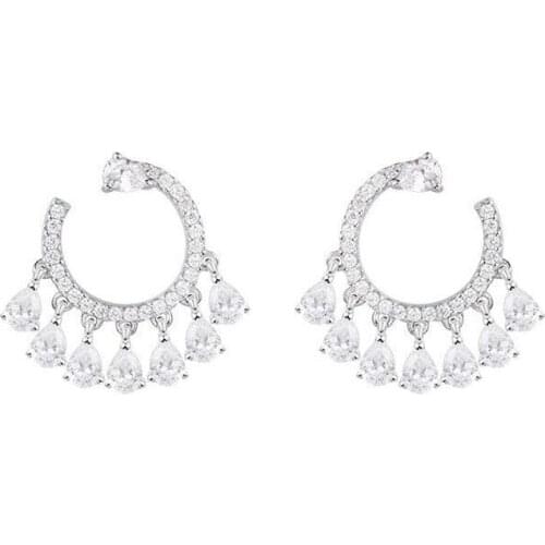 SLJELY Brand Fine 925 Sterling Silver Waterdrop Earrings AAA Cubic Zirconia Stud Earrings Fashion Women Party Banquet Jewelry