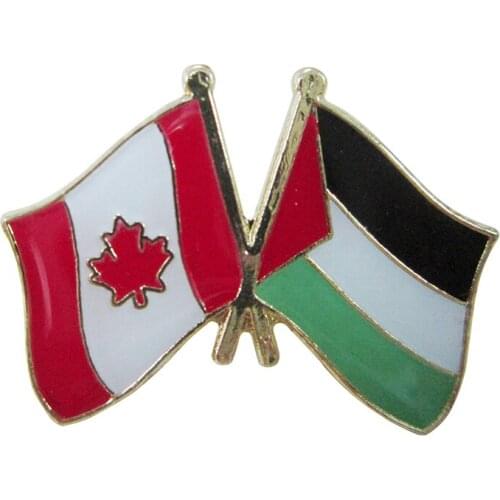 Canada&Palestine cross flag lapel pin badge+Iron plated brass+paints+epoxy+butterfly back button-Free shipping(300 pcs/lot)