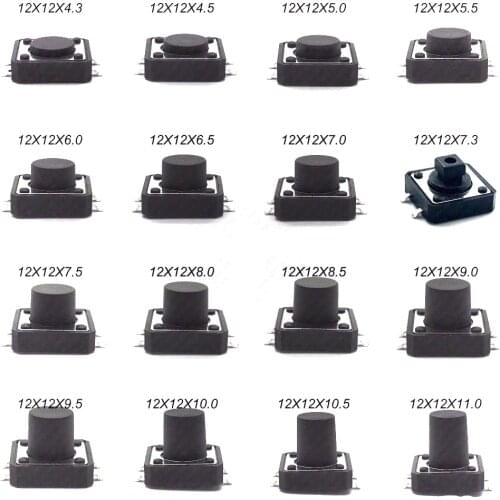 20PCS PCB Tactile Tact Mini Push Button Switch DIP 4pin Micro Switch 12*12*4.3/5/6/7/8/9 MM SMT Momentary Tactile Tact Switch