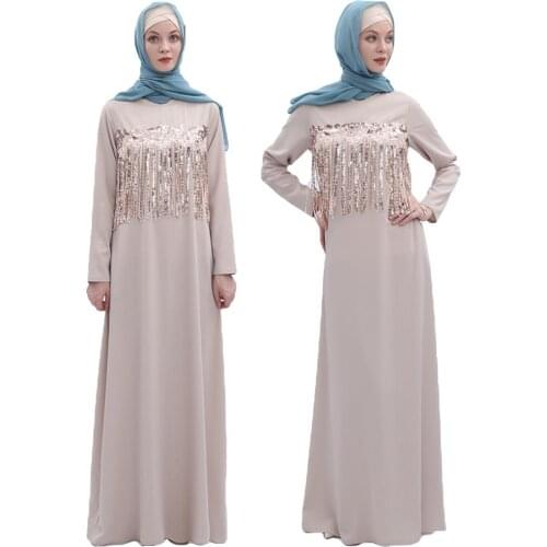 2020 Tassel Sequins Abaya Dubai Kaftan Women Muslim Long Robe Turkish Caftan Ramadan Cocktail Party Gown Jilbab Islamic Clothing