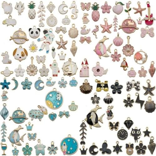 31PCS Enamel Charms Alloy Mixed Flowers Animal Plant Necklace Pendant Bracelet Jewelry Making Accessory