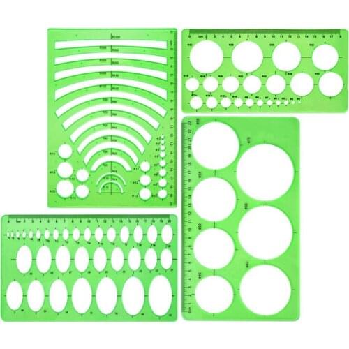 4 Pieces Template Plastic Rulers Circle Oval Circle Radius Drawing Templates for Office and School Supplies Clean Green