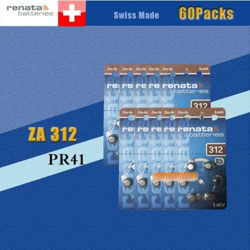 60packs (360batterys)XRenata Maratone Plus Size 312 P312 PR41 Zinc Air 1.45V Hearing aid battery