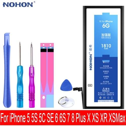 NOHON New Original Battery For iPhone 5 6 S 6S 5S 5C SE 7 8 Plus X XR XS Max 6Plus 7Plus 8Plus Mobile Phone Batteries Free Tools