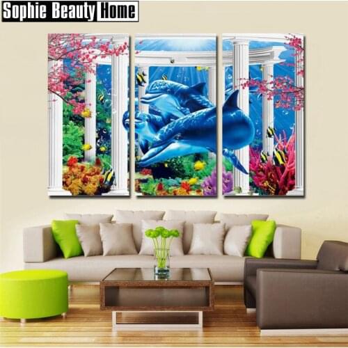5D DIY Full Drill Diamond Painting Dolphins In Sea Diamond Embroidery Cross Stitch Animal Rhinestone Mosaic Wedding Decor 195011