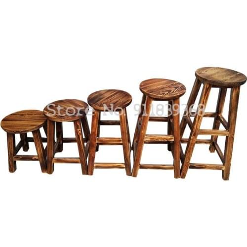 Solid wood bar stools, high stools, simple leisure stools, retro back chairs, bar high stools, round stools, wooden stools, bar