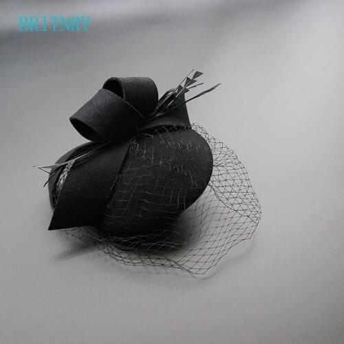 BRITNRY Hot Sale Black Wedding Hat Vintage Wedding Party Evening Women Birdcage Veil Flower Bridal Hat