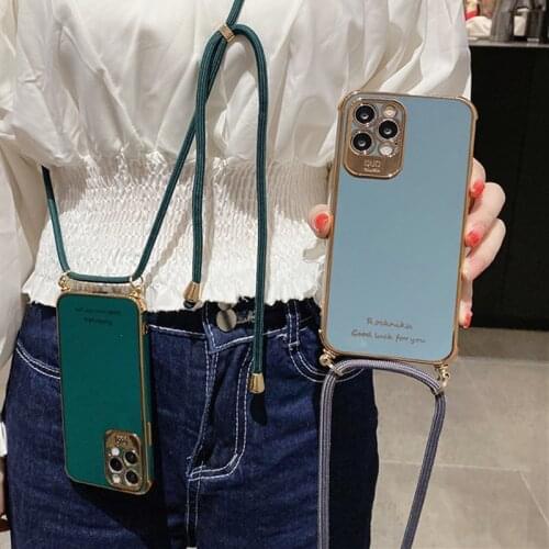 Crossbody Neck Strap Cord Chain Cover Phone Case for Iphone 11 12 Mini Pro Xs Max 7 8 Plus Xr X Necklace Lanyard Plating Cases