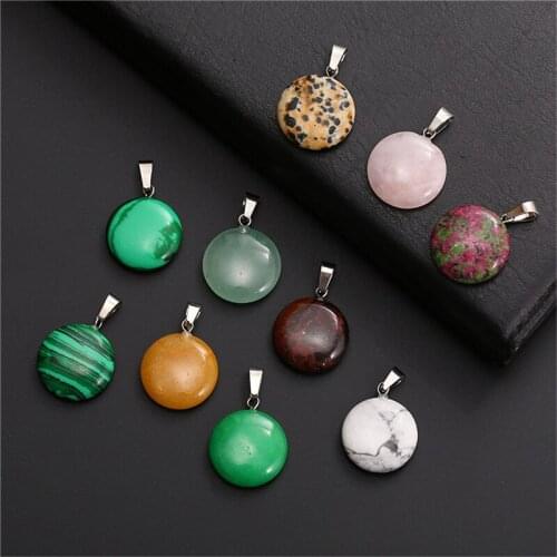 Julie Wang 10PCS Natural Stone Charms Mixed Round Small Pendant Women Necklace Bracelet Jewelry Making Accessory