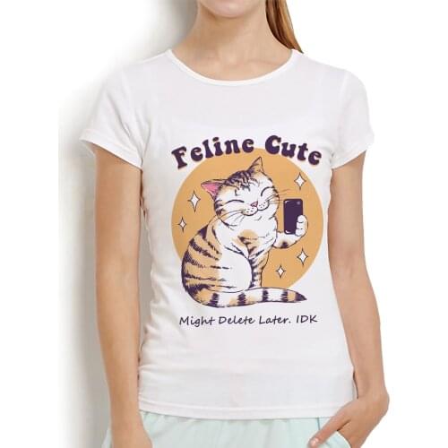 Cute selfie cat funny anime t shirt women new white casual femme girl kawaii tshirt streetwear t-shirt