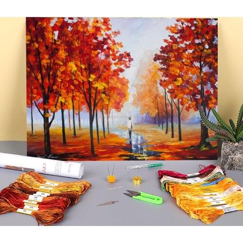 Oil Painting Style Pink Fog Printed Water-Soluble Canvas 11CT Cross Stitch Full Kit DIY Embroidery DMC Threads Sales