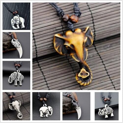 Cool Imitation Bone Carved Tibetan Elephants pendants necklaces Lucky charms amulet gifts for men womens jewelry DX001