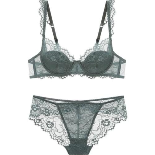 New 2019 lace sexy deep V-neck thin cotton cup fashion transparent bra panty lash push up underwear Comfortable Brassiere sets