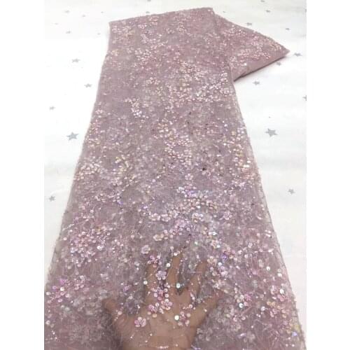 New Design Beaded Lace Fabric Luxury Handmade Beaded Lace Embroidery French Nigeria Tulle Lace Fabric Wedding VXZ5126