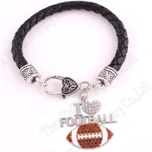 Hot Selling rhodium plated with sparkling crystals I LOVE FOOTBALL pendant bracelet