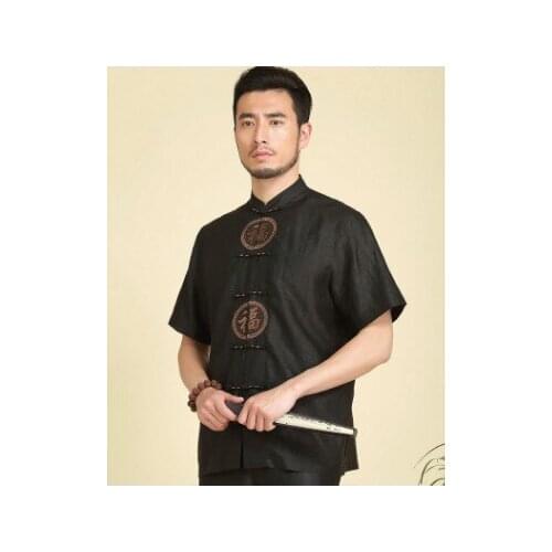 Summer Tang Mens short sleeve Chinese style Xiangyun shirt loose plus size silk shirt